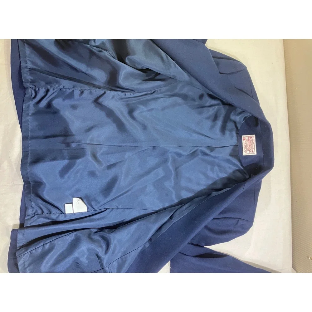 Vintage Pendleton Petite Navy‎ Blue Wool Skirt Suit Set Blazer Size 12 Made USA